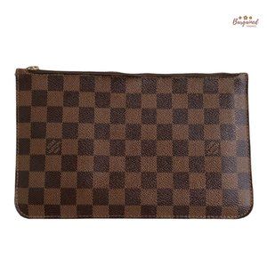Authentic LOUIS VUITTON Damier Ebene Coated Canvas Neverfull Pouch Bag 2014